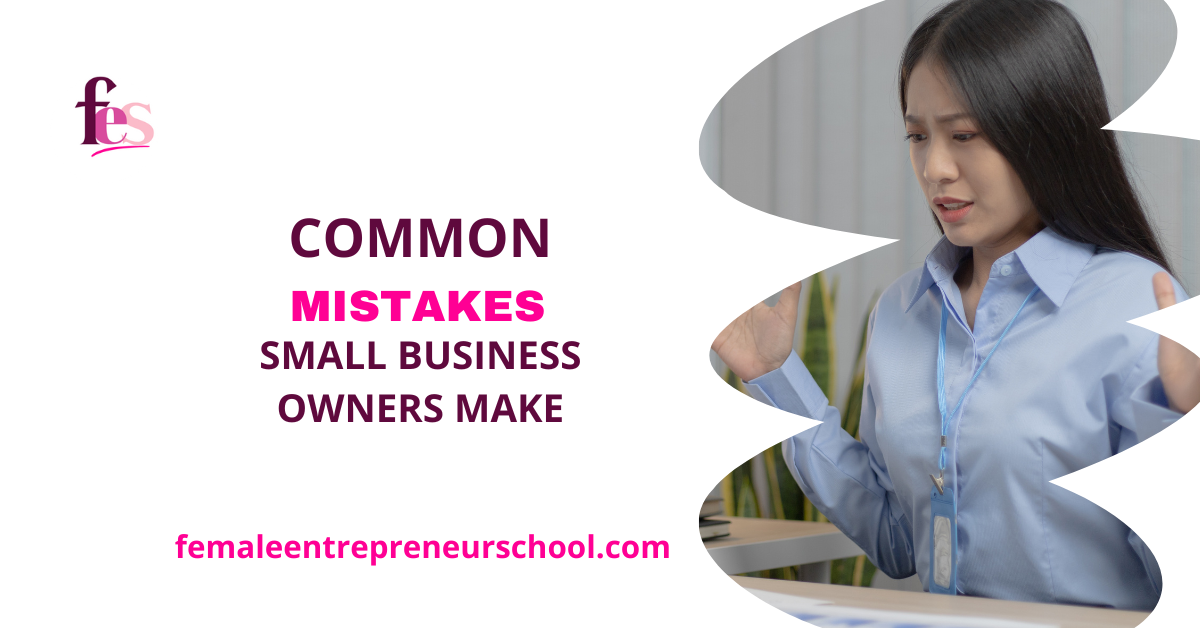 Common mistakes small business owners make with image of woman to the right raising hands looking frustrated