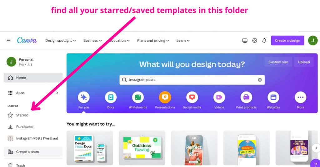 where to find your starred folder in canva