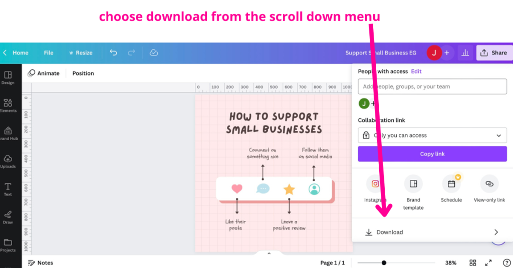 the download button in canva