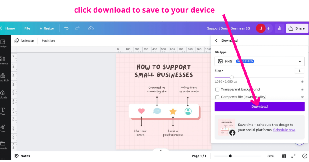 hit the download button in canva to download your design