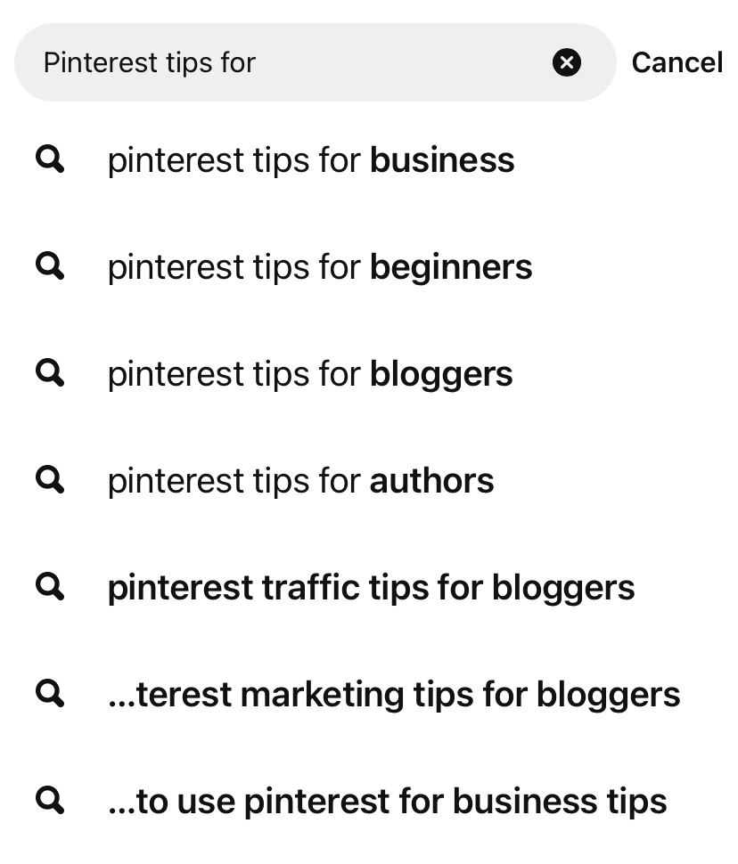 list of Pinterest keywords using the search term 'pinterest tips for'