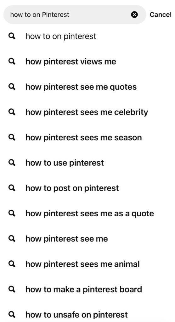 list of Pinterest keywords using 'how to on pinterest' as the search term